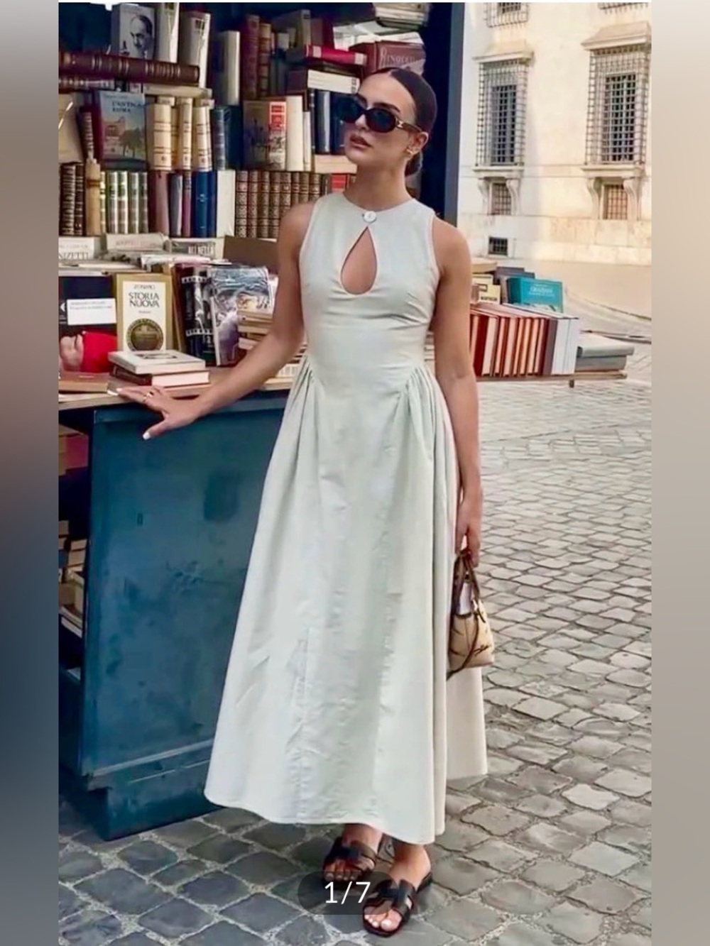 Commense Cotton & Linen Pleated cutout Long Dress